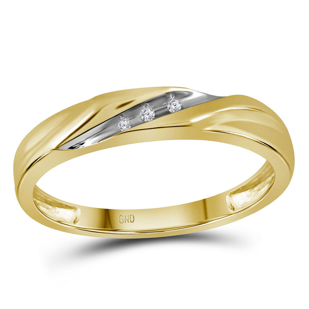 10K Yellow Gold His Hers Round Diamond Solitaire Matching Wedding Set 1/8 Cttw, Womens Size: 5-10, Mens Size: 7-13