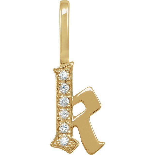 14K Yellow Or White Gold Round I1, H+ Polished Natural Diamond Gothic Initial Charm/Pendant