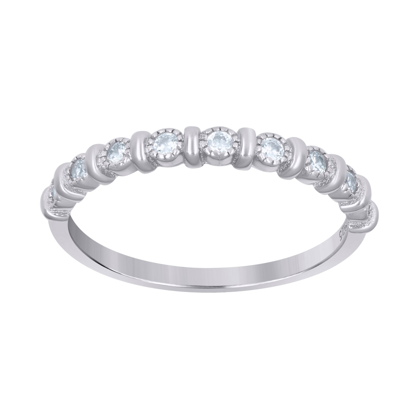 Sterling Silver Women's Cubic Zirconia Semi-Eternity Bridal Anniversary Engagement Wedding Band Ring