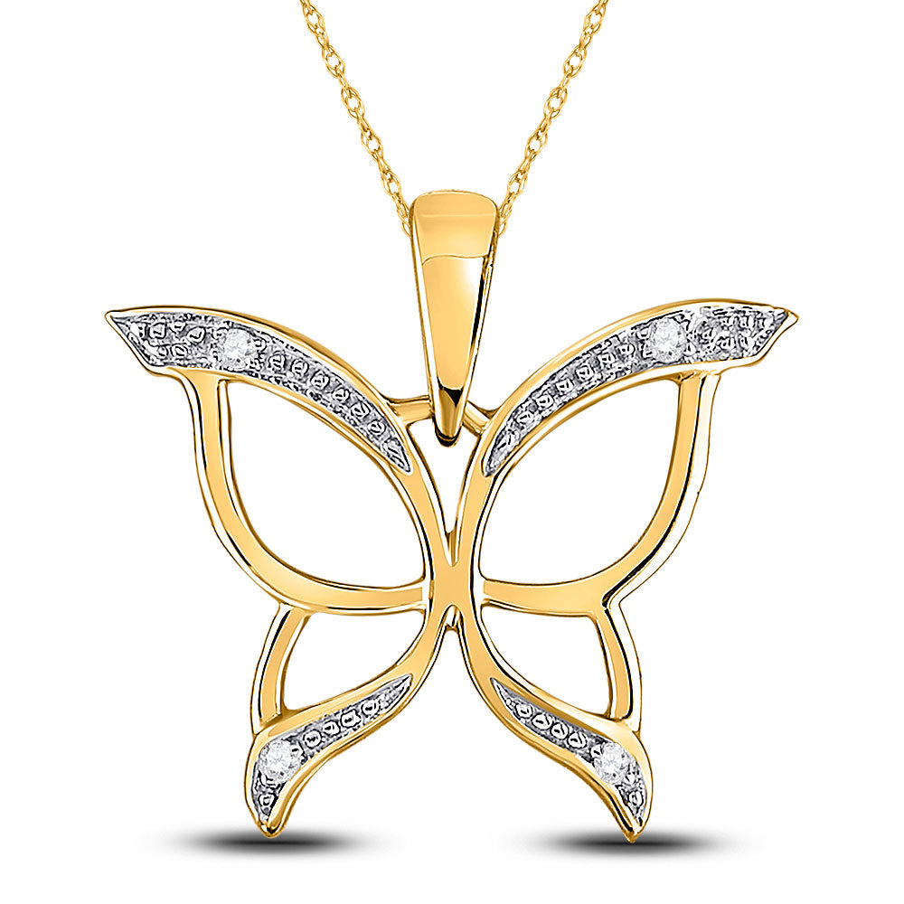 10K Yellow Or White Gold Womens Round Diamond Butterfly Bug Wings Pendant .03 Cttw, Length: 0.66 In, Width: 0.73 In