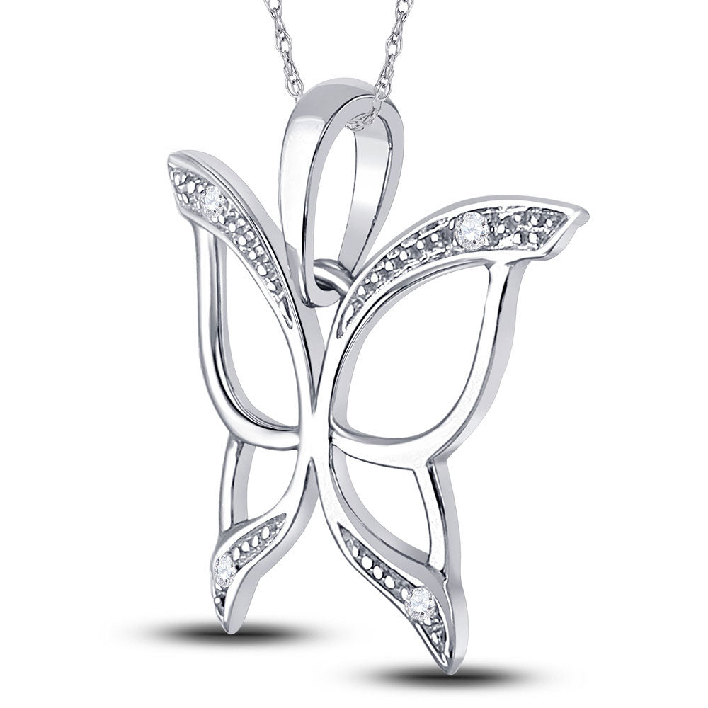 10K Yellow Or White Gold Womens Round Diamond Butterfly Bug Wings Pendant .03 Cttw, Length: 0.66 In, Width: 0.73 In