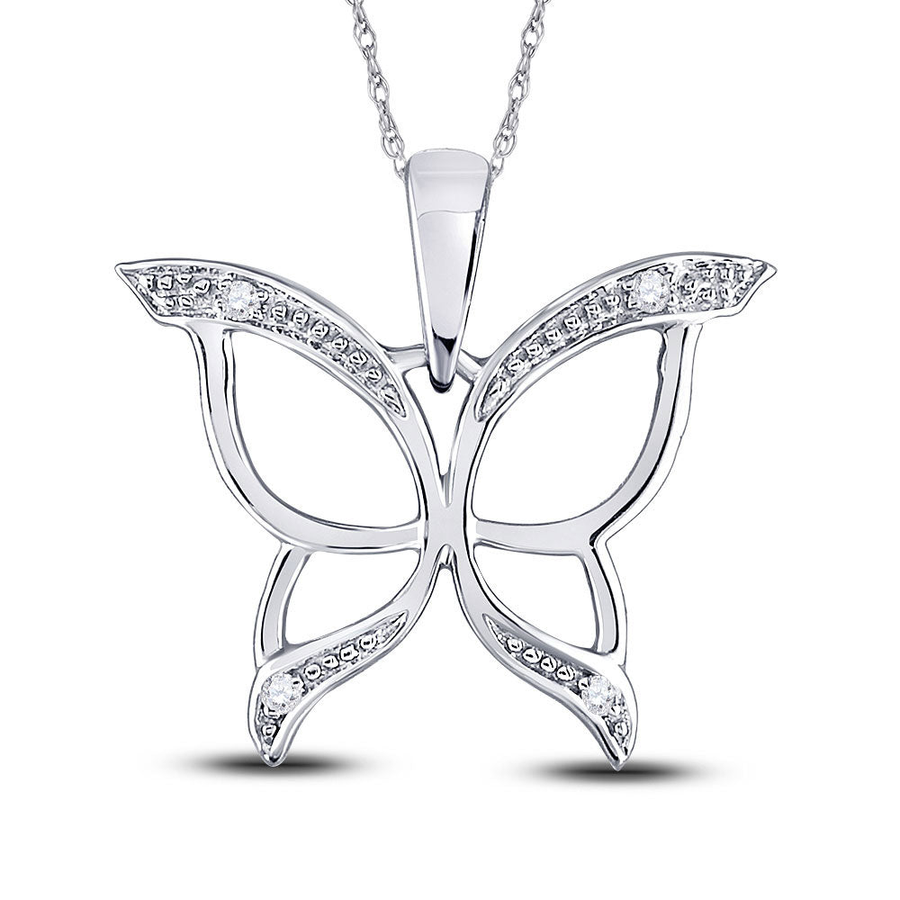 10K Yellow Or White Gold Womens Round Diamond Butterfly Bug Wings Pendant .03 Cttw, Length: 0.66 In, Width: 0.73 In
