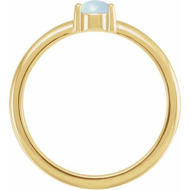 14K Yellow Gold Round 4 Mm Polished Natural White Opal Cabochon 3-Prong Ring, Size 7
