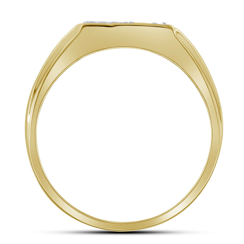 10K Yellow Gold Mens Round Diamond Diagonal Row Flat Top Ring 1/12 Cttw, Mens Size: 7-13