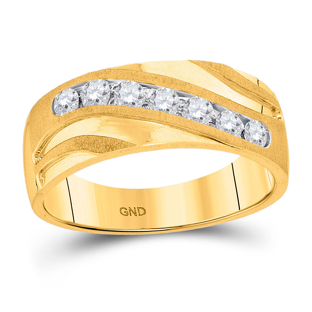 10K Yellow Gold Mens Round Diamond Single Row Wedding Band Ring 1/2 Cttw, Mens Size: 7-13