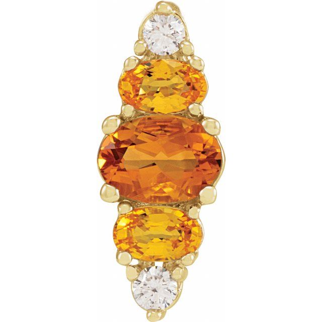 14K Yellow Gold Oval 7 X 5 Mm Polished Multi-Gemstone Bar Pendant