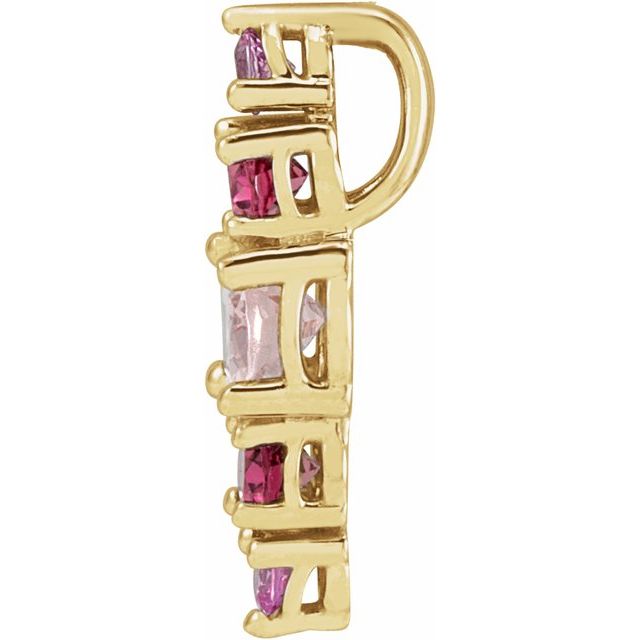 14K Yellow Gold Oval 7 X 5 Mm Polished Multi-Gemstone Bar Pendant