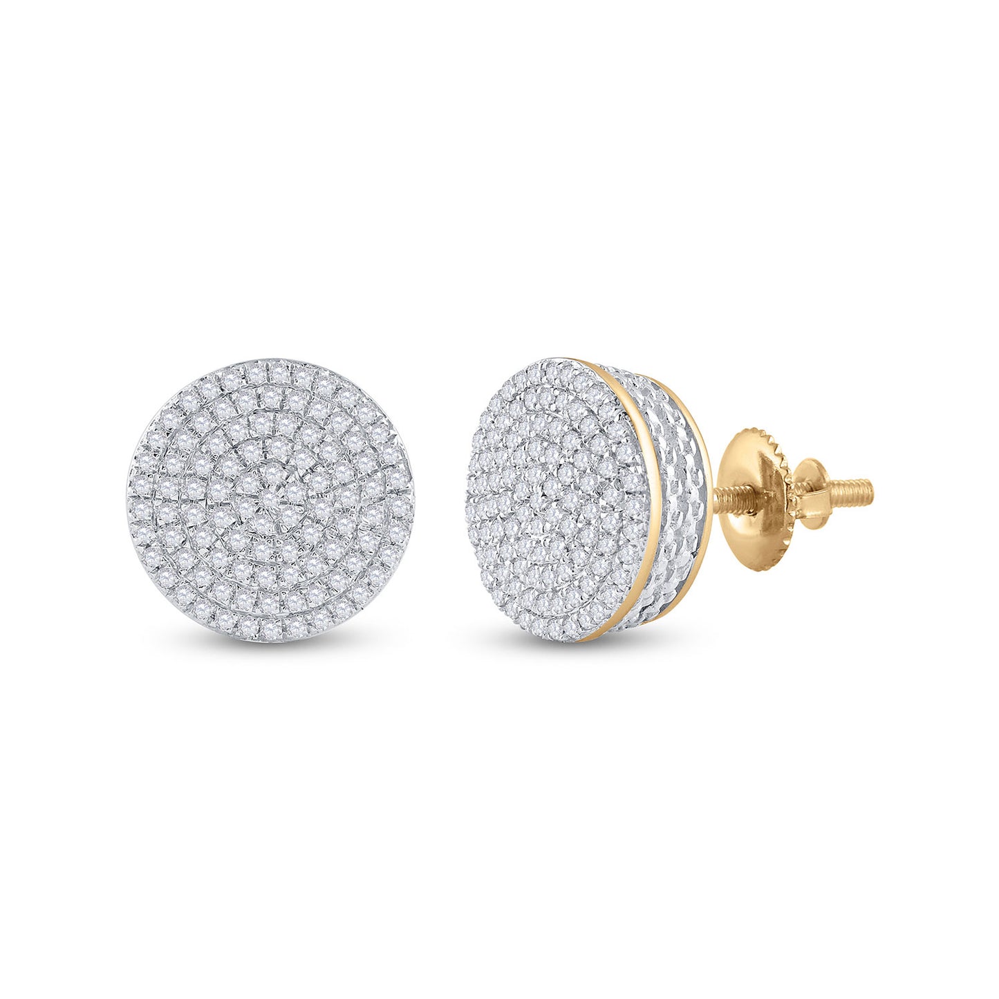 10K Yellow Gold Womens Round Diamond Circle Cluster Earrings 1/3 Cttw