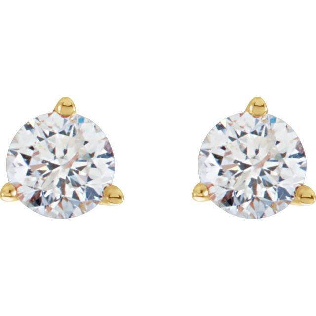 14K Yellow Or White Gold Or Platinum Round Friction 3-Prong Polished Natural Diamond Stud Earrings