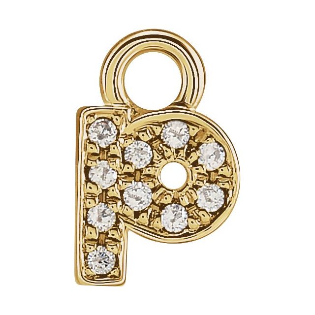 14K Yellow Or White Or Rose Gold Round .75 Mm I1, H+ Polished Natural Diamond Lowercase Initial Dangle
