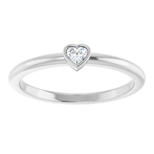 14K White Gold Heart 2.7 X 3 Mm Polished 1/10 Ct Natural Diamond Stackable Ring Size 7