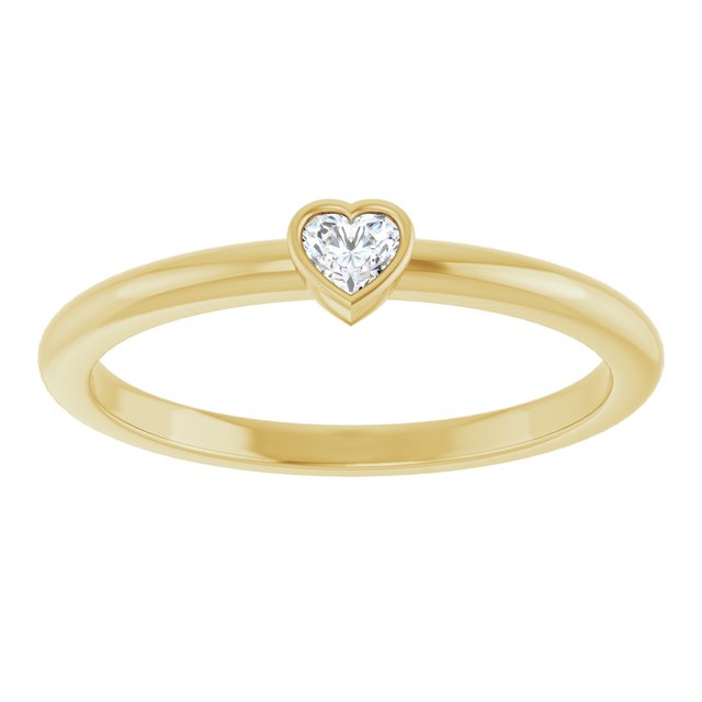 14K Yellow Gold Heart 2.7 X 3 Mm Polished 1/10 Ct Natural Diamond Stackable Ring, Size 7