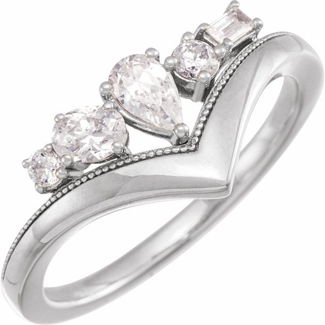 14K White Gold Pear 5 X 3.5 Mm Polished 1/2 Ctw Lab-Grown Diamond Multi-Shape V-Ring, Size 7