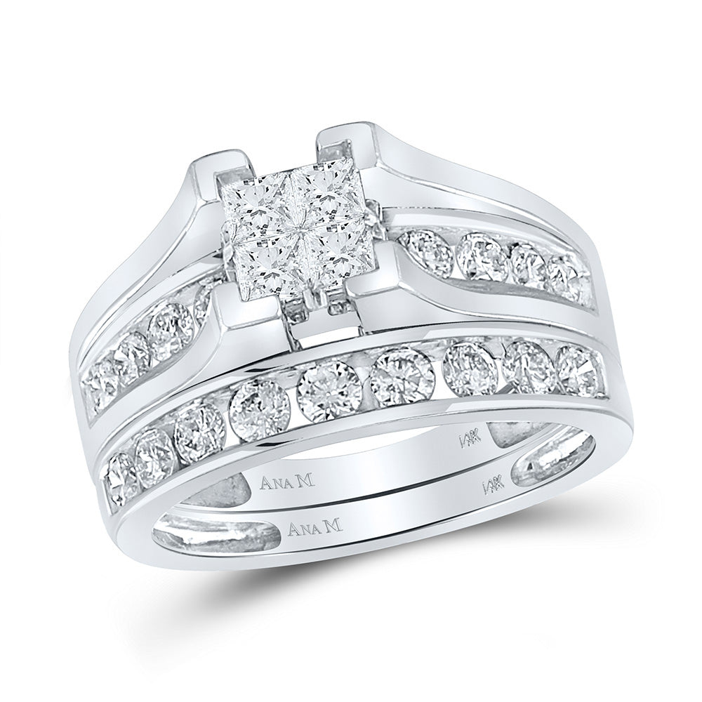 14K White Gold Princess Diamond Bridal Wedding Ring Band Set 1-1/2 Cttw, Womens Size: 5-10