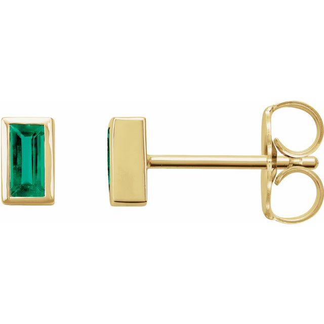 14K Yellow Or White Or Rose Gold Straight Baguette Friction Polished Natural Gemstone Bezel-Set Earrings