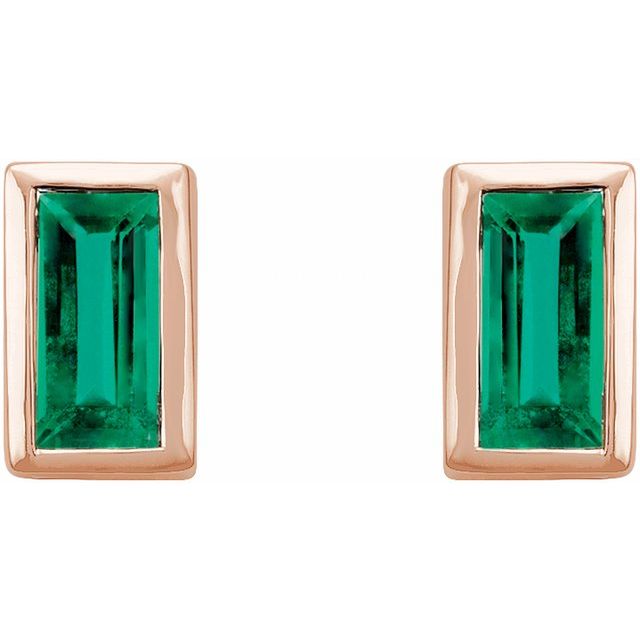 14K Yellow Or White Or Rose Gold Straight Baguette Friction Polished Natural Gemstone Bezel-Set Earrings