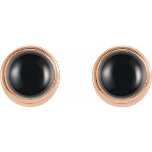 14K Rose Gold Round 3 Mm Natural Onyx Bezel-Set Earrings