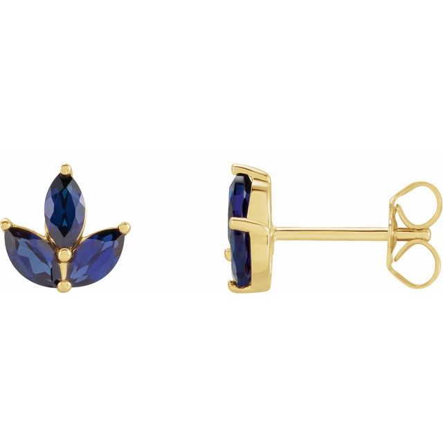 14K Yellow Or White Gold Marquise 5 X 2.5 Mm Friction Back Polished Natural Blue Sapphire Earrings