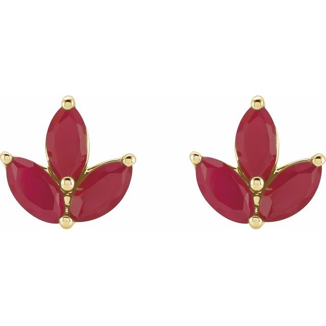 14K Yellow Gold Marquise 5 X 2.5 Mm Friction Back Polished Natural Ruby Earrings