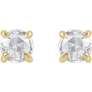 14K Yellow Gold Round Shape 5 Mm Rose-Cut Lab-Grown Moissanite 4-Prong Claw-Prong Earrings