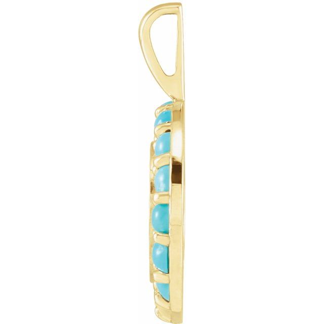 14K Yellow Gold Round 2 Mm Polished Natural Turquoise Engravable Halo-Style Pendant