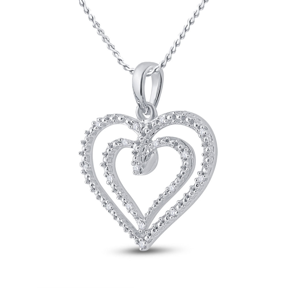 Sterling Silver Womens Round Diamond Heart Pendant 1/20 Cttw, Length: 0.99 In, Width: 0.83 In