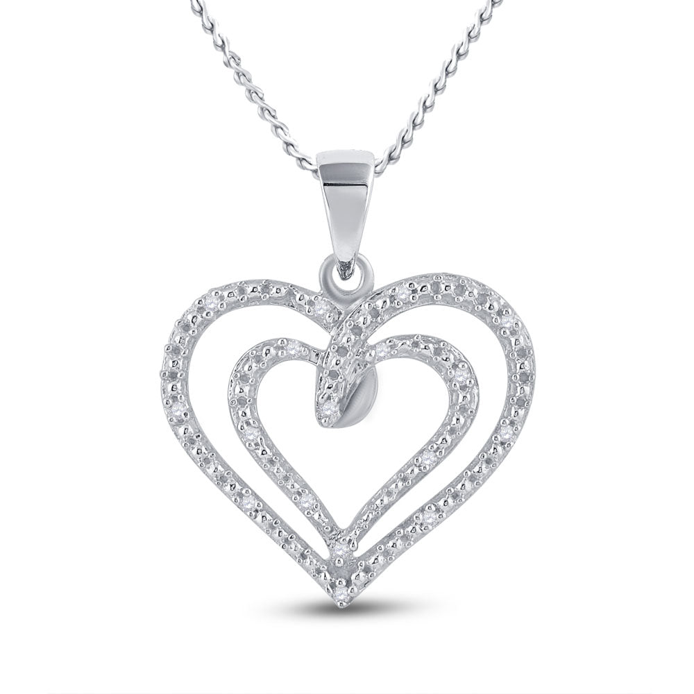 Sterling Silver Womens Round Diamond Heart Pendant 1/20 Cttw, Length: 0.99 In, Width: 0.83 In