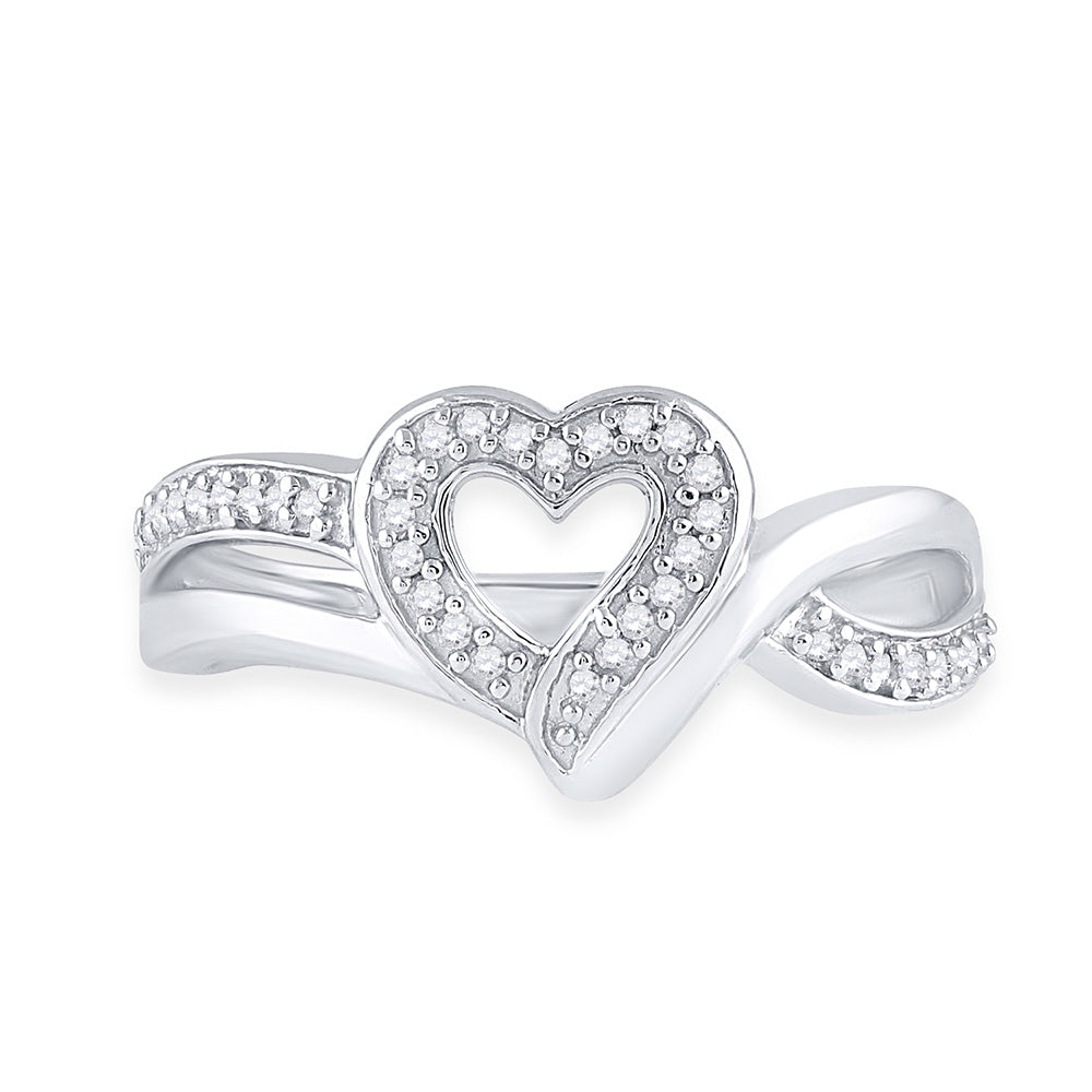 Sterling Silver Womens Round Diamond Heart Frame Cluster Ring 1/8 Cttw, Womens Size: 5-10