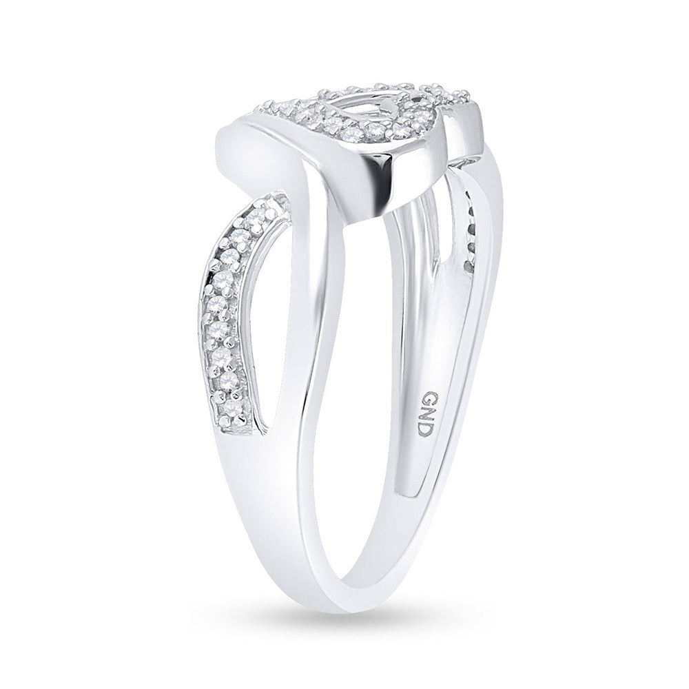 Sterling Silver Womens Round Diamond Heart Frame Cluster Ring 1/8 Cttw, Womens Size: 5-10