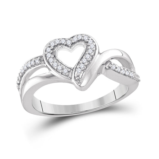 Sterling Silver Womens Round Diamond Heart Frame Cluster Ring 1/8 Cttw, Womens Size: 5-10