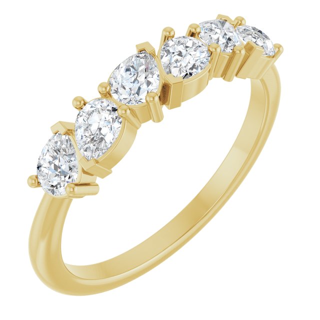 14K Yellow Gold Pear 4 X 3 Mm Polished 7/8 Ctw Natural Diamond Anniversary Band, Size 7