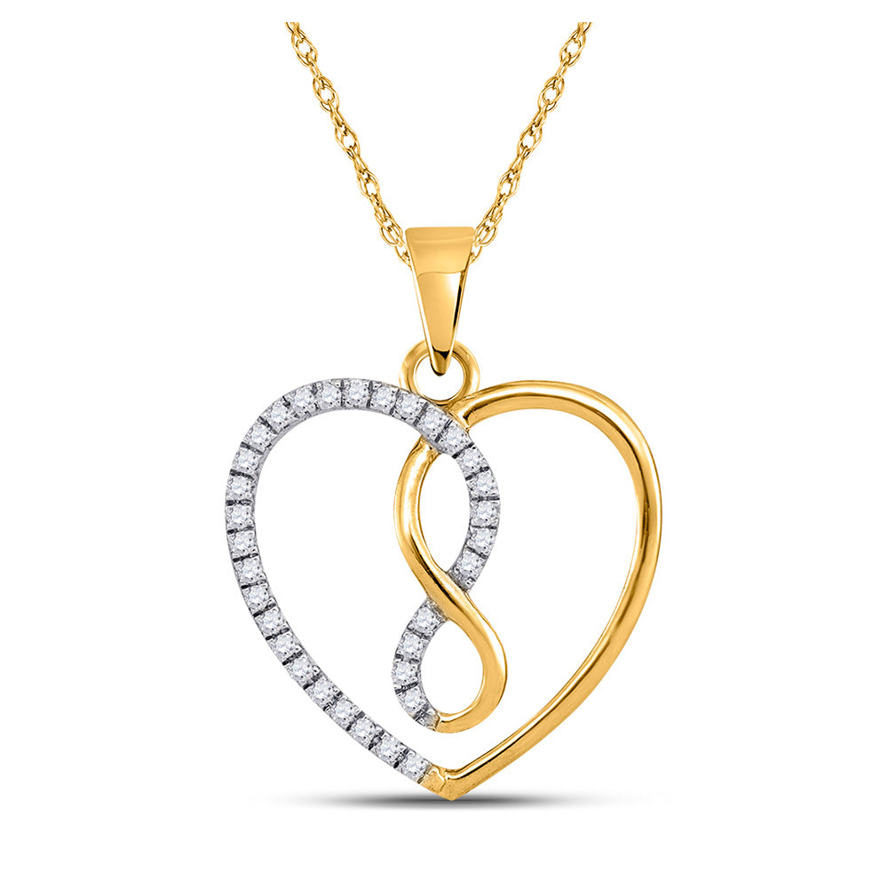 10K Yellow Gold Womens Round Diamond Infinity Heart Pendant 1/8 Cttw, Length: 0.91 In, Width: 0.71 In