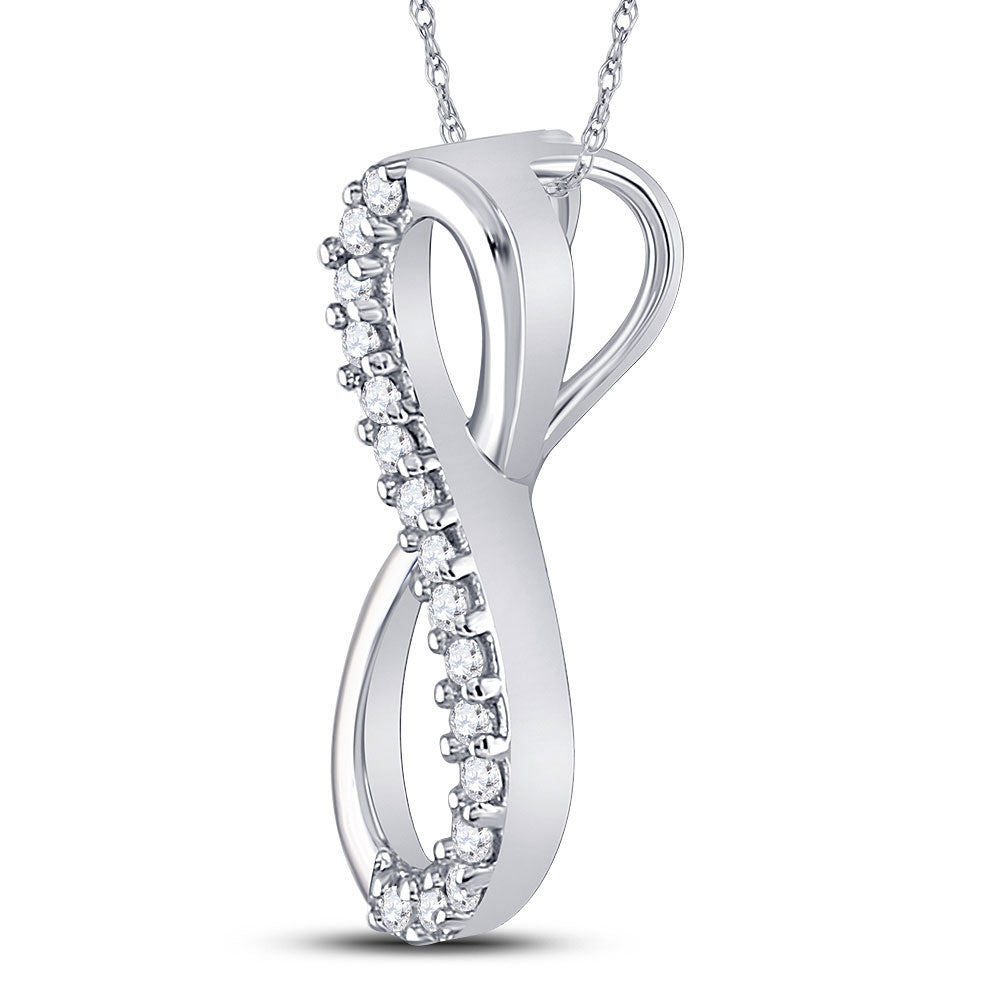 10K White Gold Womens Round Diamond Infinity Pendant 1/10 Cttw, Length: 0.65 In, Width: 0.28 In