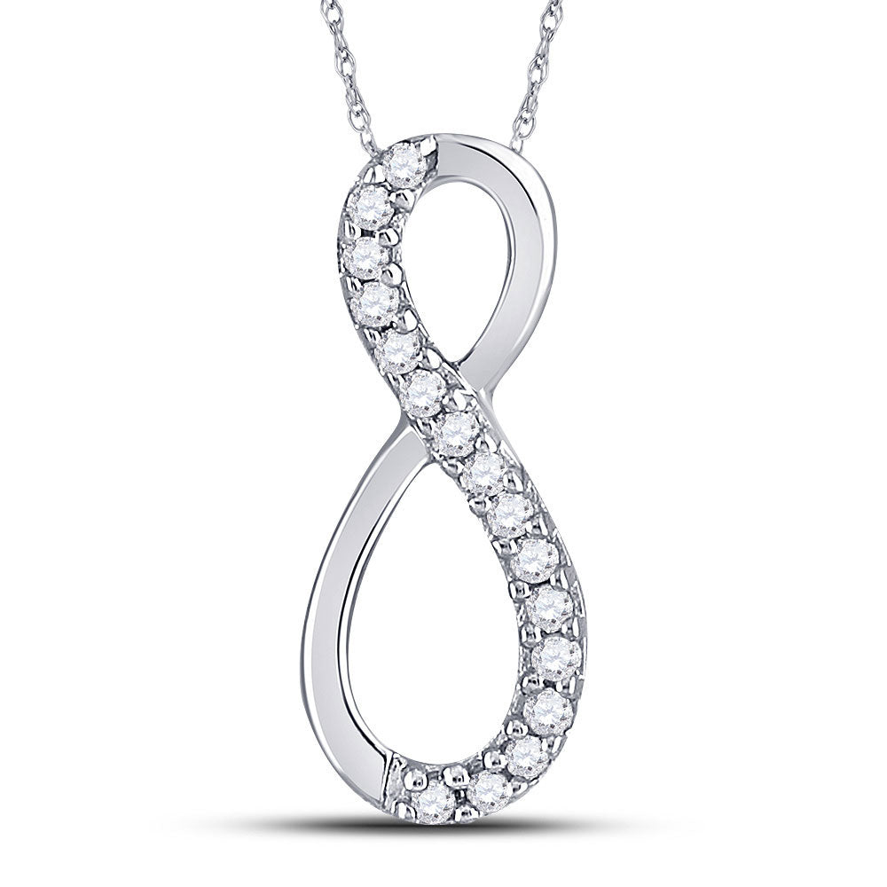 10K White Gold Womens Round Diamond Infinity Pendant 1/10 Cttw, Length: 0.65 In, Width: 0.28 In
