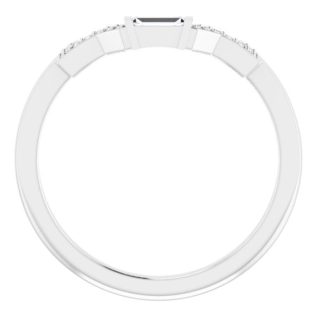 14K White Gold Emerald 8 X 6 Mm Si2-Si3, Ghi, G-H Polished 1/10 Ctw Natural Diamond Matching Band, Size 7