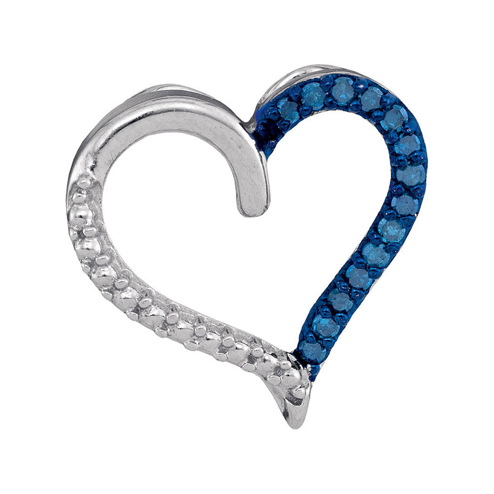 Sterling Silver Womens Round Blue Color Enhanced Diamond Heart Outline Pendant 1/10 Cttw, Length: 0.57 In, Width: 0.63 In