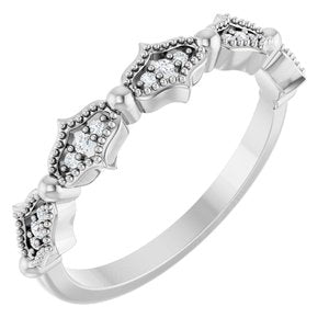 14K White Gold Round Polished .05 Ctw Natural Diamond Anniversary Band Size 7