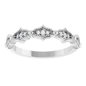 14K White Gold Round Polished .05 Ctw Natural Diamond Anniversary Band Size 7