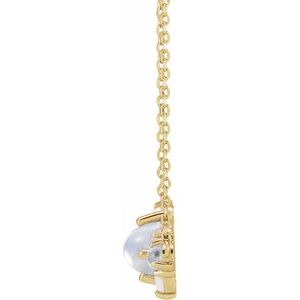14K Yellow Gold Oval 7 X 5 Mm Natural Rainbow Moonstone Scattered Cabochon Necklace, Length: 18 In