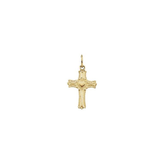 14K Yellow Gold 13 X 10 Mm Polished Youth Cross Pendant With Heart