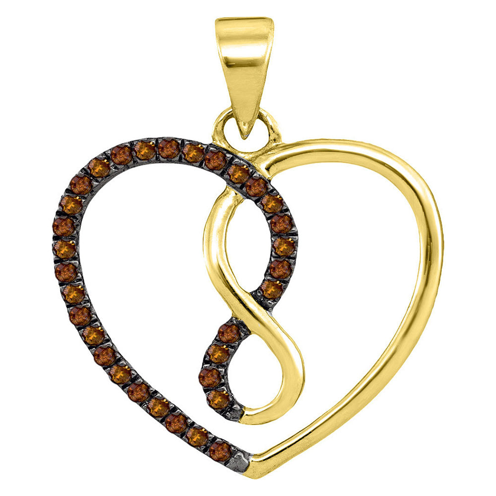 10K White Or Yellow Gold Womens Round Brown Diamond Heart Infinity Pendant