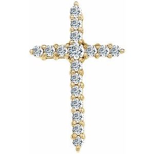 14K Yellow Gold Round 2.4Mm Gh Si1-Si2 Lab Grown Diamond Cross Pendant