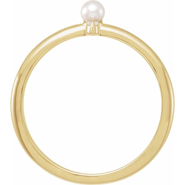 14K Yellow Gold 3 Mm Polished Cultured Pearl And .015 Ct Natural Diamond Ring, Size 7
