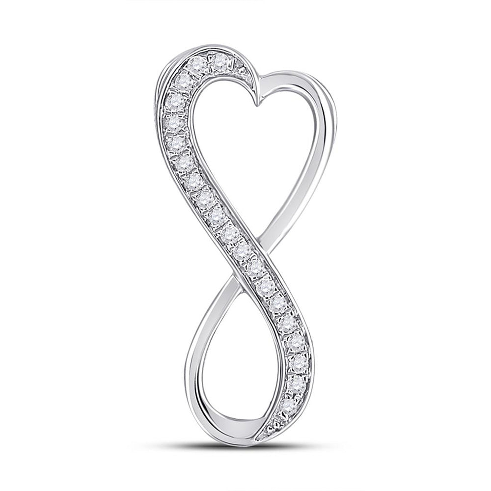 Sterling Silver Womens Round Diamond Vertical Infinity Heart Pendant 1/10 Cttw, Length: 0.9 In, Width: 0.44 In