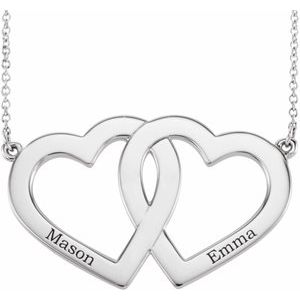 14K White Gold 18 In Polished Engravable Double Heart Necklace
