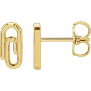 14K Yellow Gold Paperclip Stud Earrings