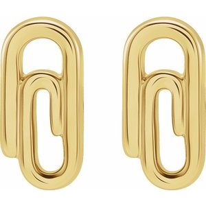 14K Yellow Gold Paperclip Stud Earrings