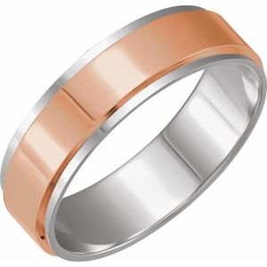 14K White/Yellow Or Yellow/White Or Rose/White Or White/Rose Gold Polished Flat Diamond Edge Inlay Band