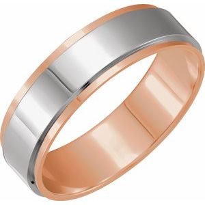 14K White/Yellow Or Yellow/White Or Rose/White Or White/Rose Gold Polished Flat Diamond Edge Inlay Band