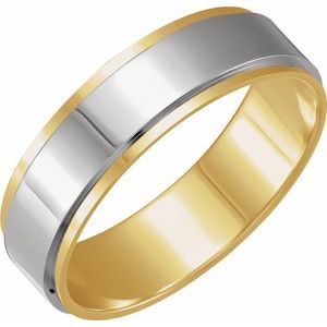 14K White/Yellow Or Yellow/White Or Rose/White Or White/Rose Gold Polished Flat Diamond Edge Inlay Band